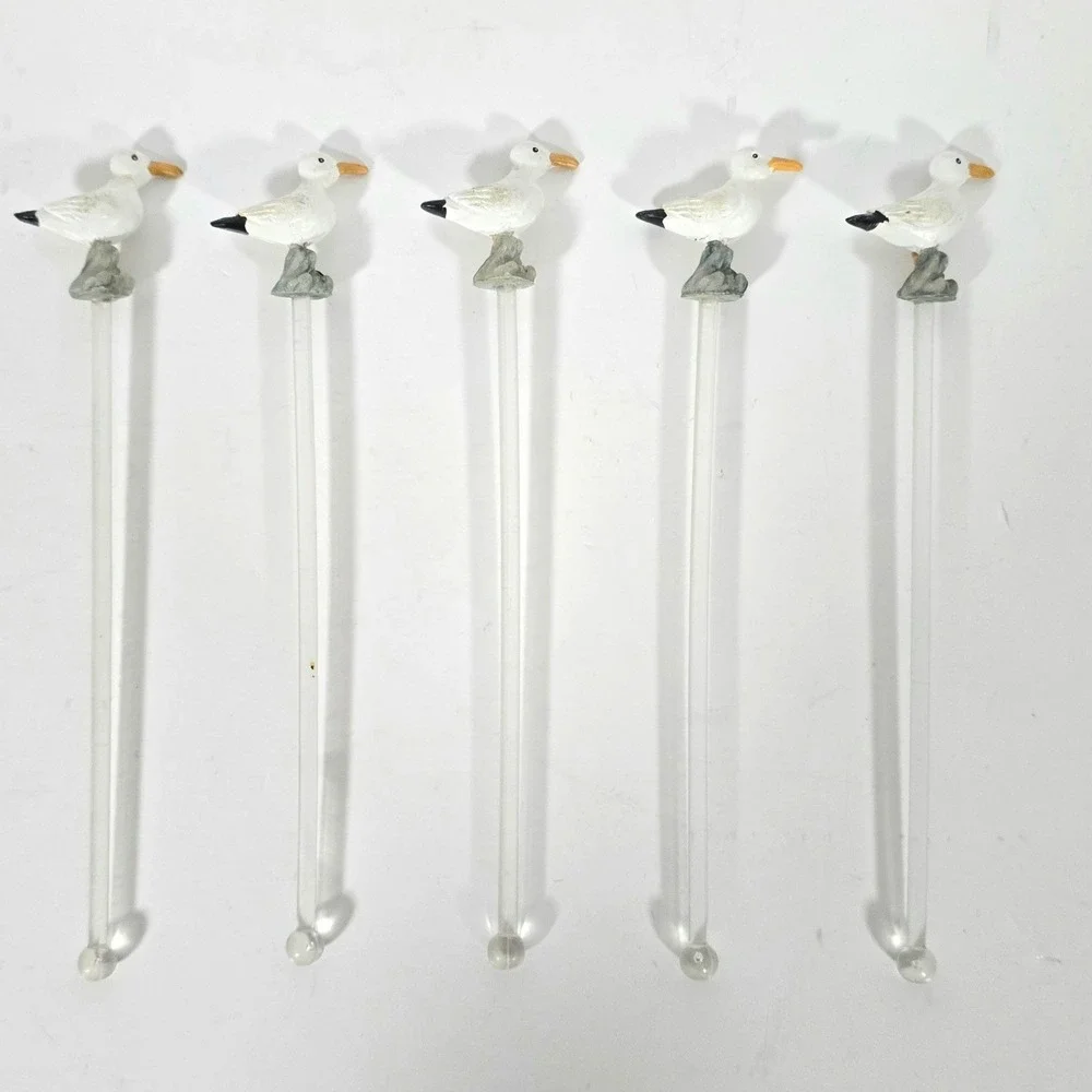 Nautical Seagull Plastic Swizzle Stick Set with Holder Barware Cocktail Stirrers